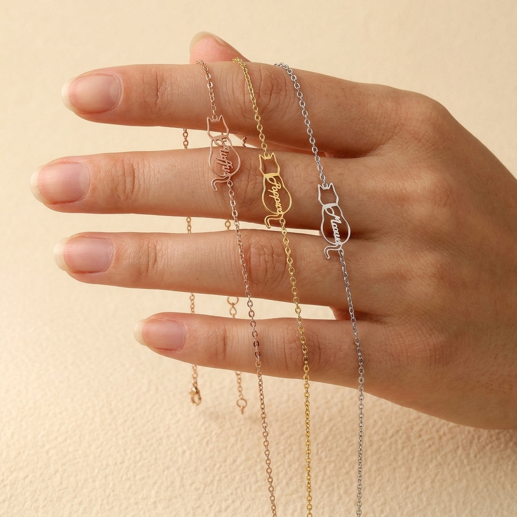Cat Pendant Bracelet with Personalization