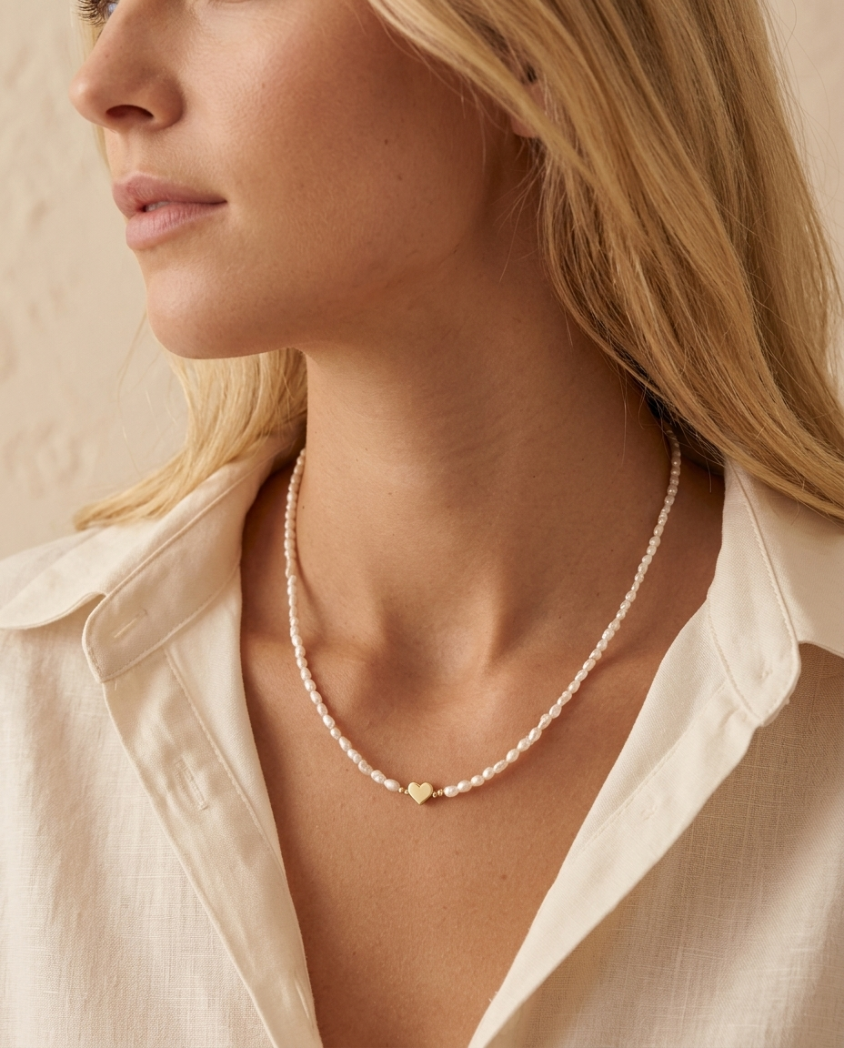 Essential Pearl Choker Necklace with a Golden Accent