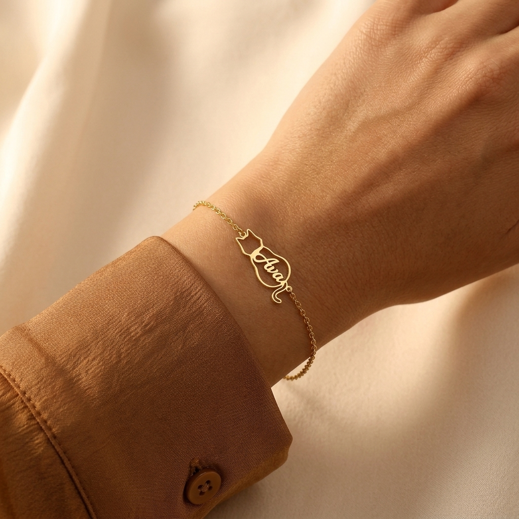 Cat Pendant Bracelet with Personalization