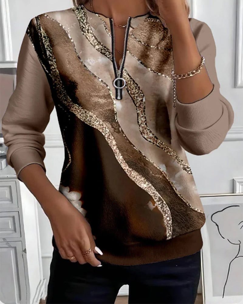 Gemma | Sequin Print Half-Zip Sweatshirt with Crew Neck for Women