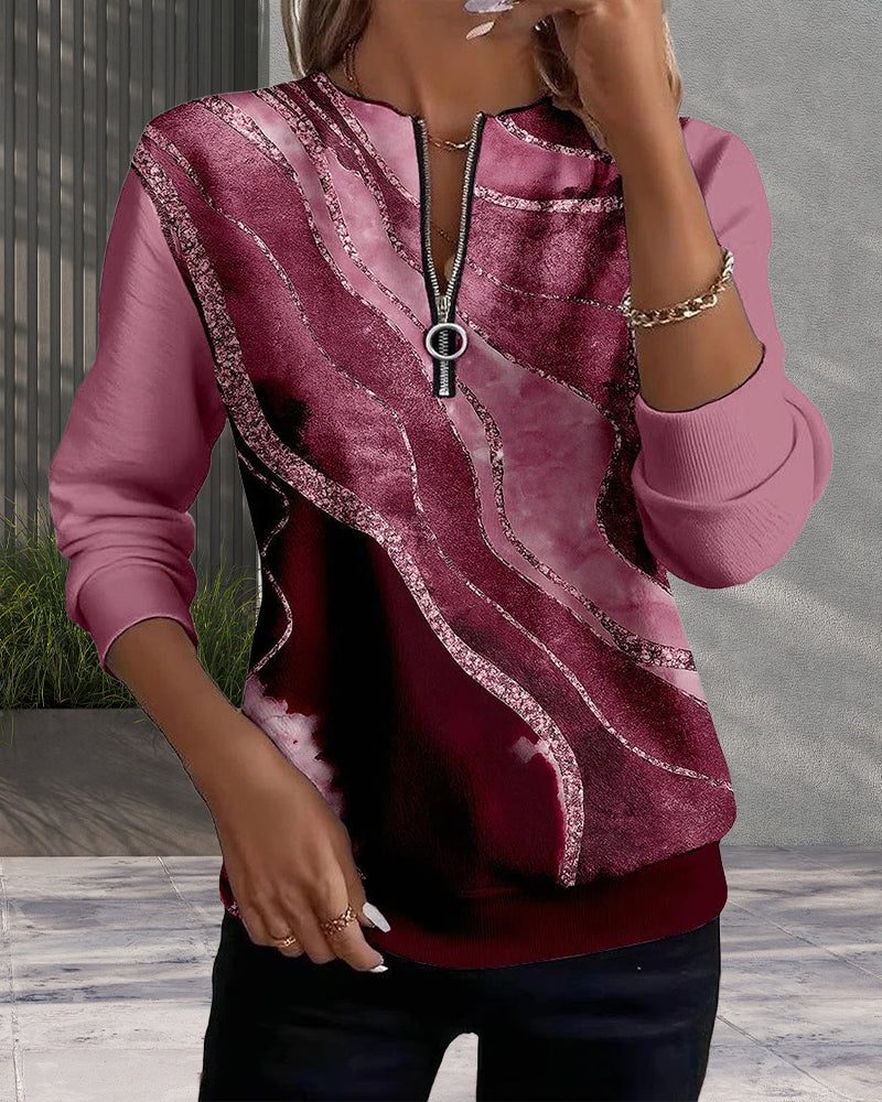 Gemma | Sequin Print Half-Zip Sweatshirt with Crew Neck for Women