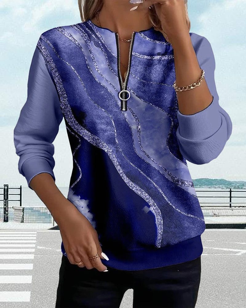 Gemma | Sequin Print Half-Zip Sweatshirt with Crew Neck for Women