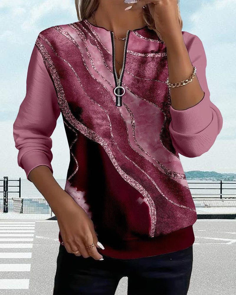 Gemma | Sequin Print Half-Zip Sweatshirt with Crew Neck for Women
