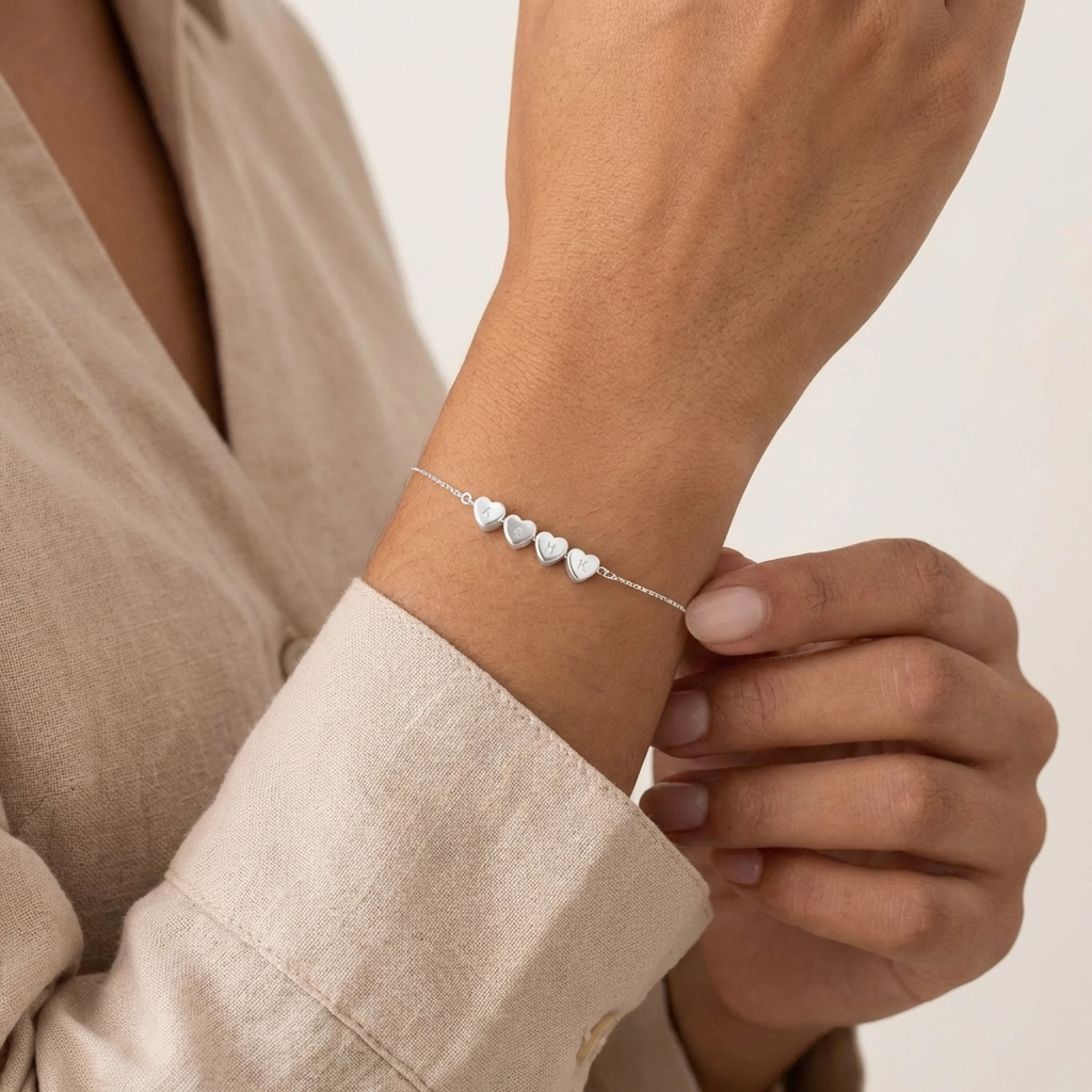Personalized Bracelet with Initials in the Shape of Hearts