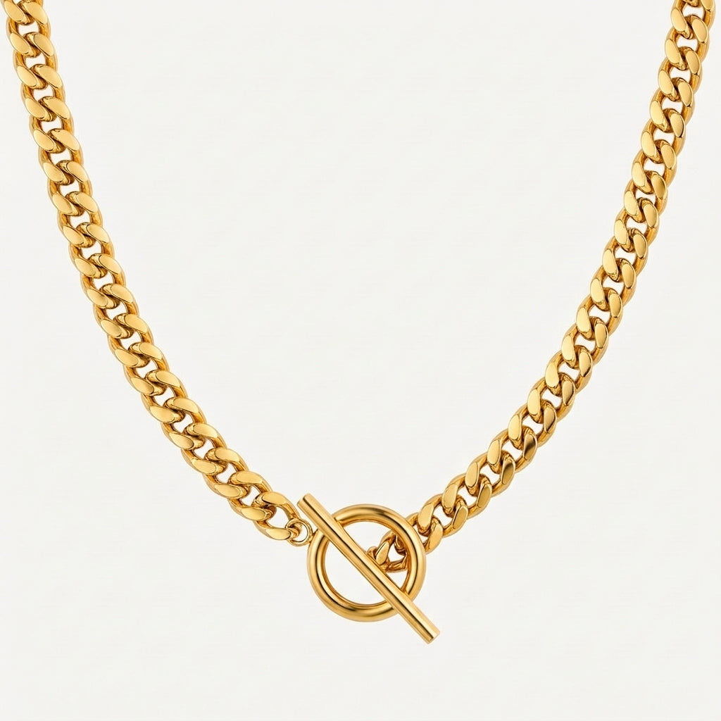 Necklace with a bold chain and a toggle clasp