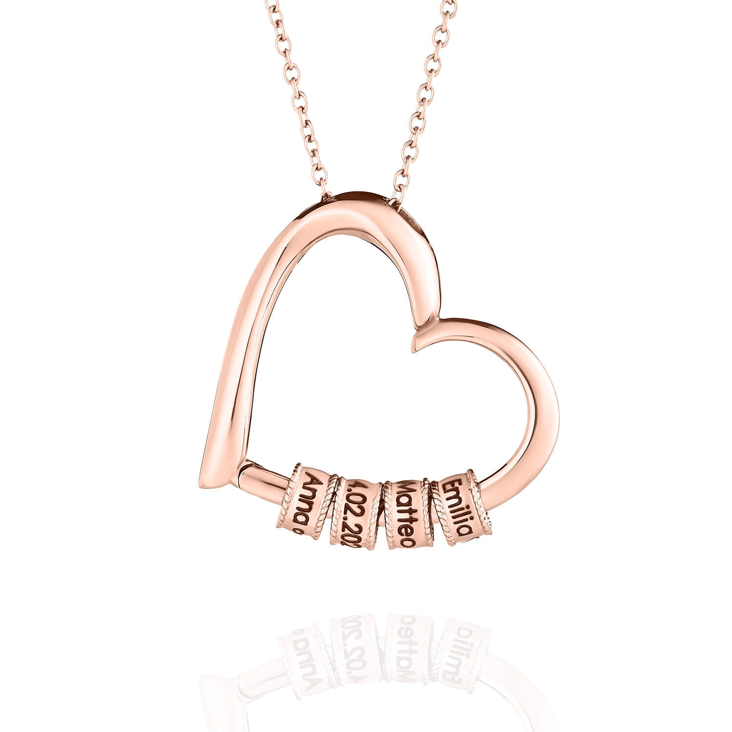 Personalized necklace with a heart and engraved pendants