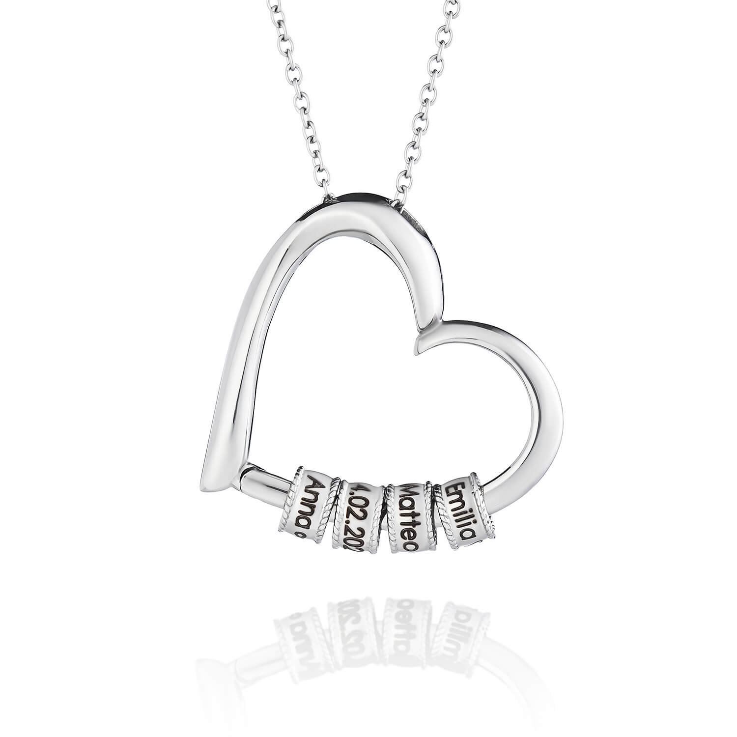 Personalized necklace with a heart and engraved pendants