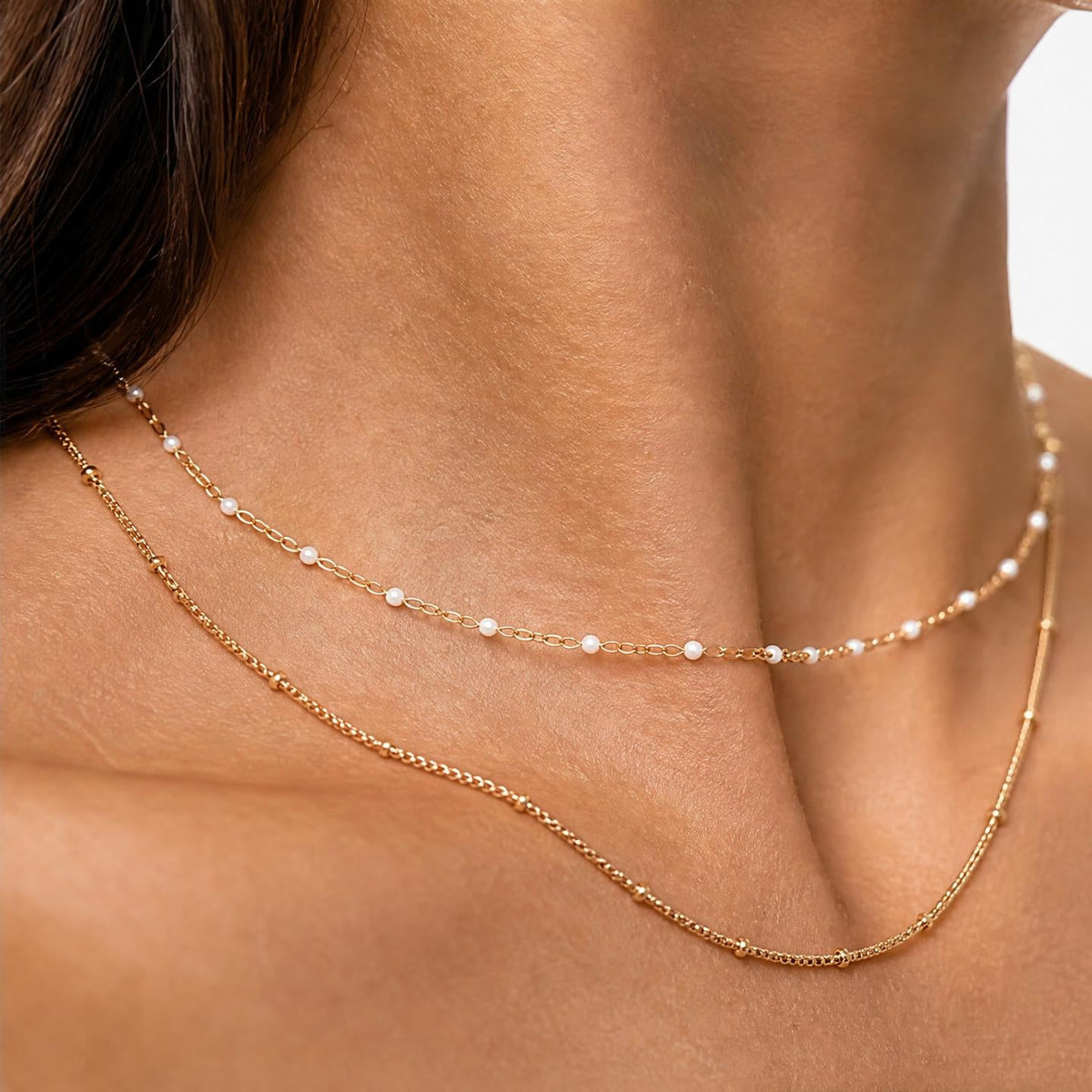 Layered Necklace with Double Beaded Chain