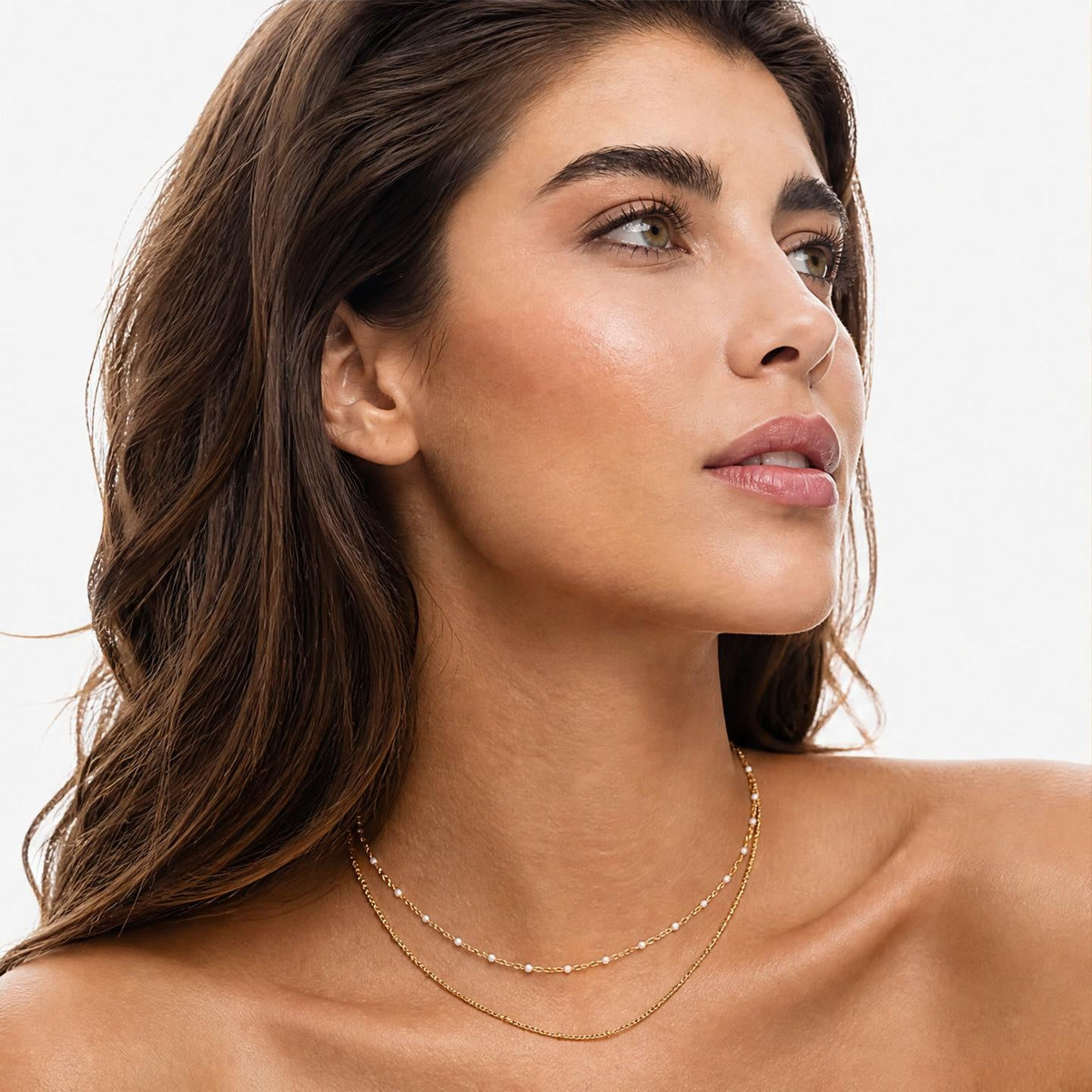 Layered Necklace with Double Beaded Chain