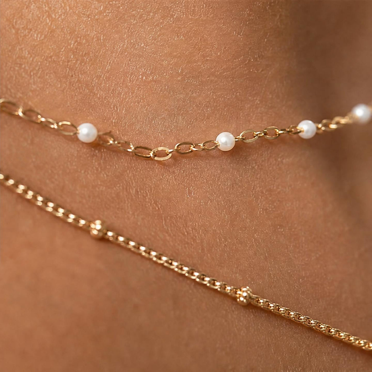 Layered Necklace with Double Beaded Chain