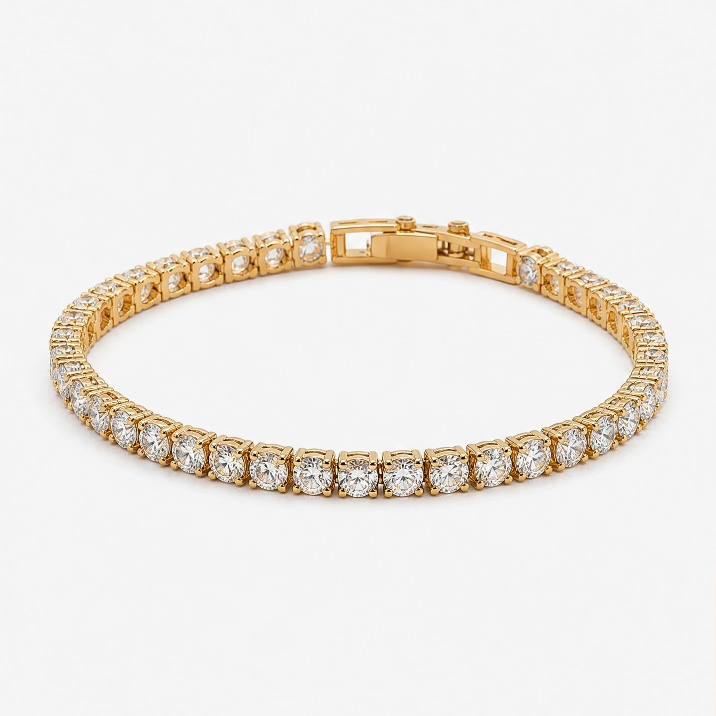 Gold-plated tennis bracelet with cubic zirconia stones