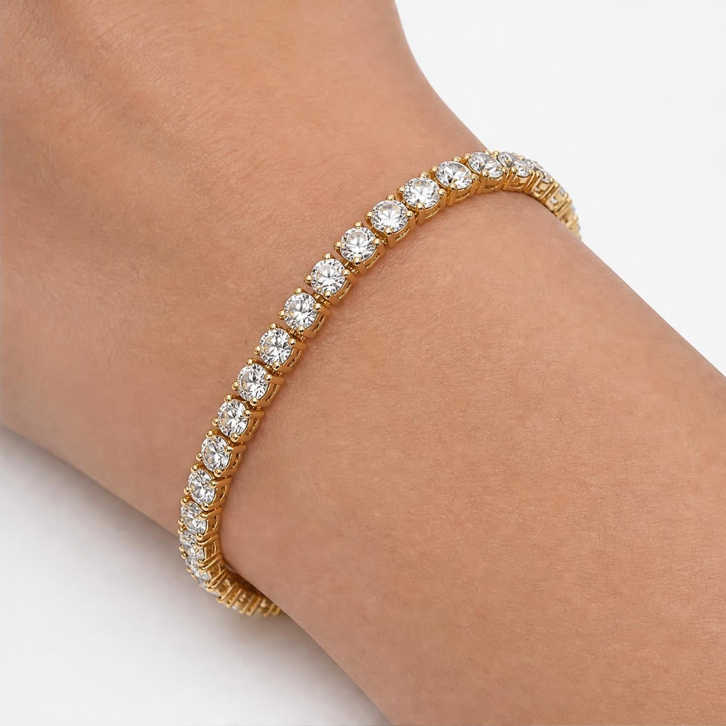 Gold-plated tennis bracelet with cubic zirconia stones