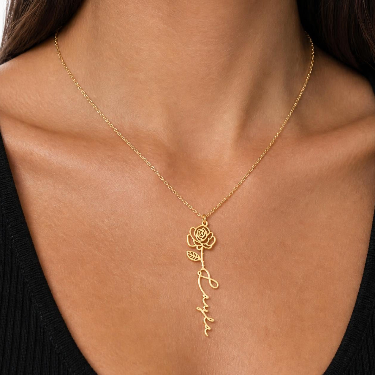 Personalized Name and Birth Flower Necklace