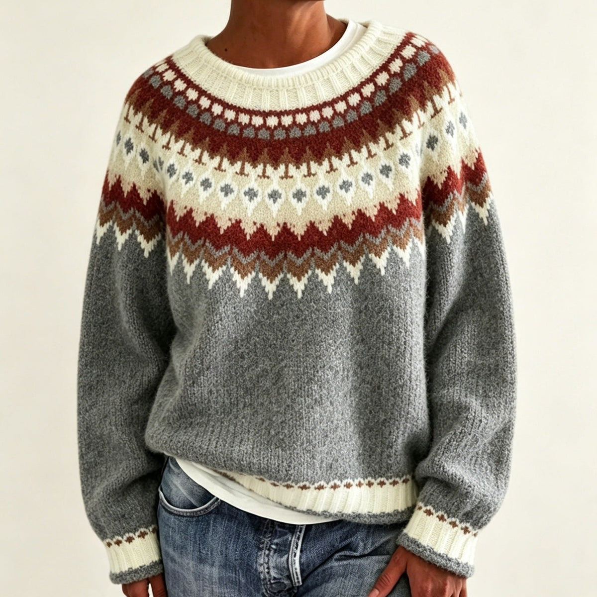 Olalla | Women's Fair Isle Crew Neck Sweater