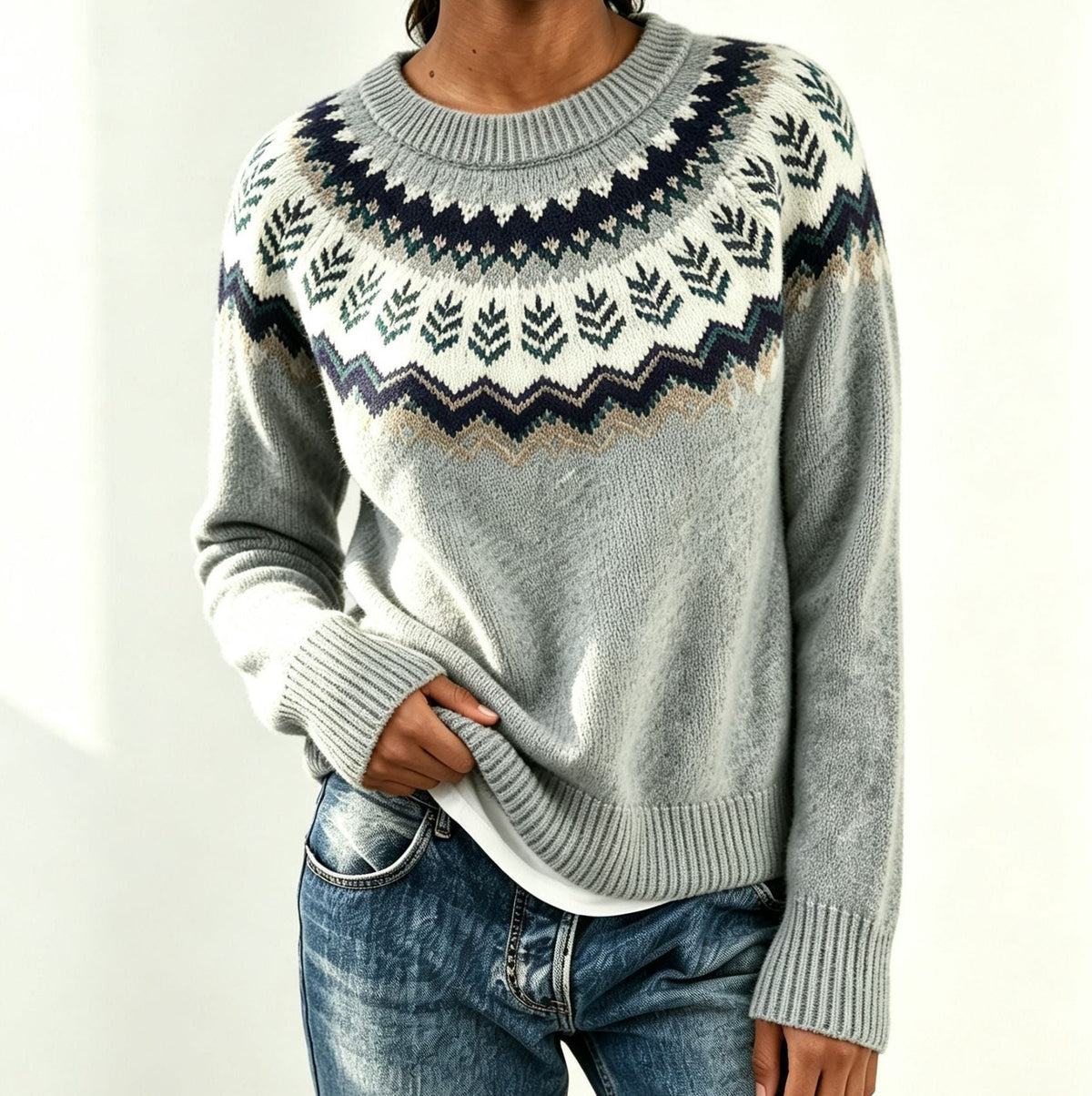 Olalla | Women's Fair Isle Crew Neck Sweater