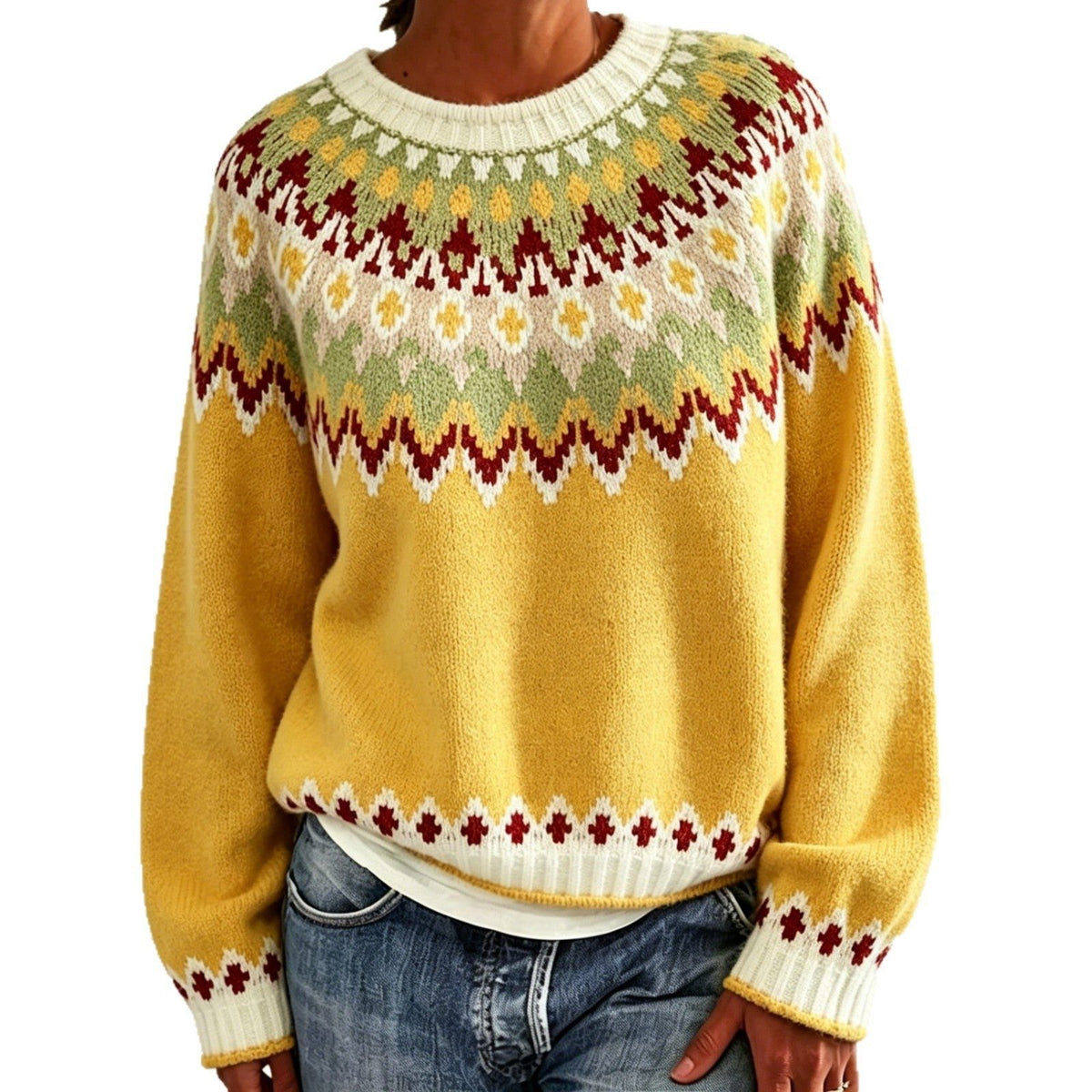 Olalla | Women's Fair Isle Crew Neck Sweater