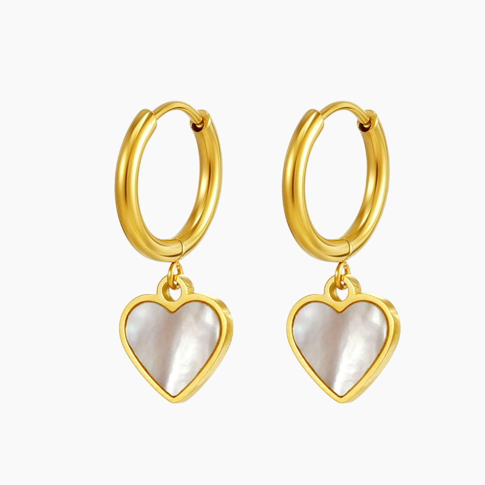 Hoop Earrings with Mother-of-Pearl Heart Charms – Elegant Women’s Jewelry