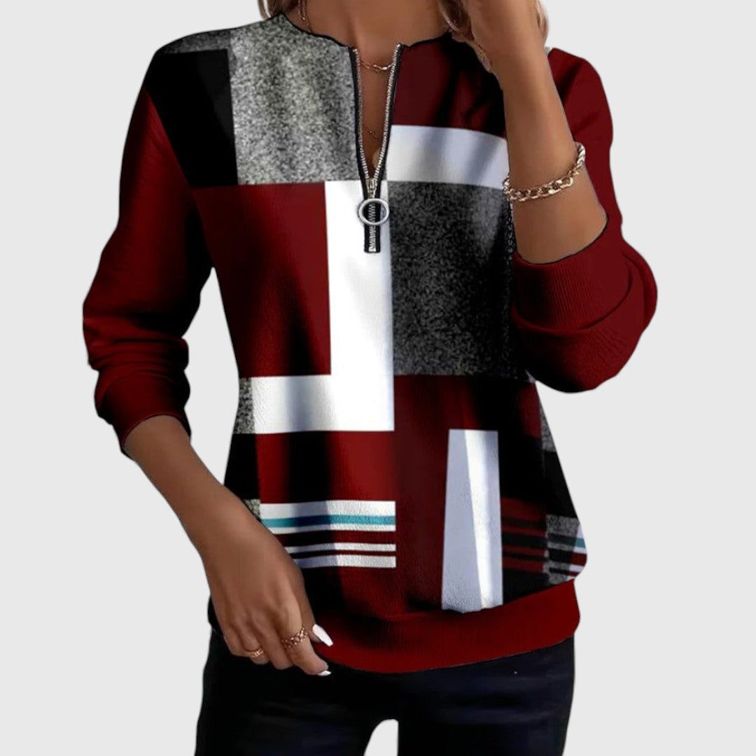 Philippa | Color Block Half-Zip Sweater with Crew Neck for Women