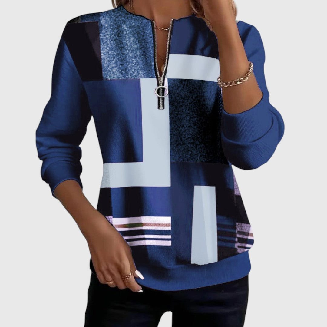 Philippa | Color Block Half-Zip Sweater with Crew Neck for Women