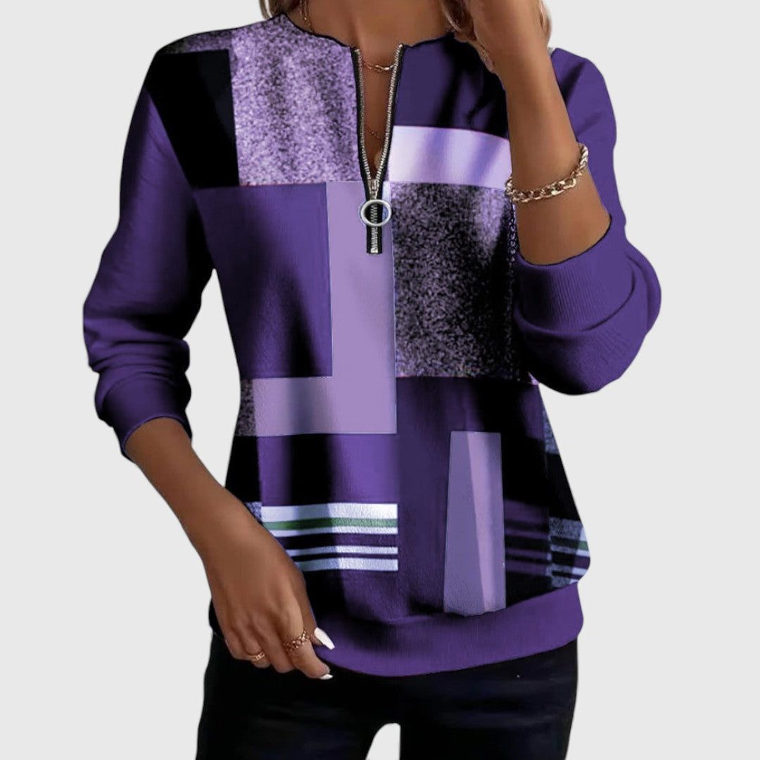 Philippa | Color Block Half-Zip Sweater with Crew Neck for Women