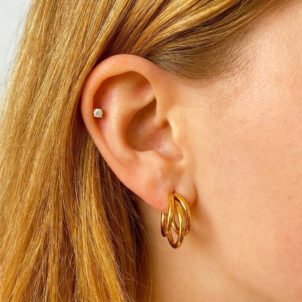 Triple-Link Mini Hoop Earrings