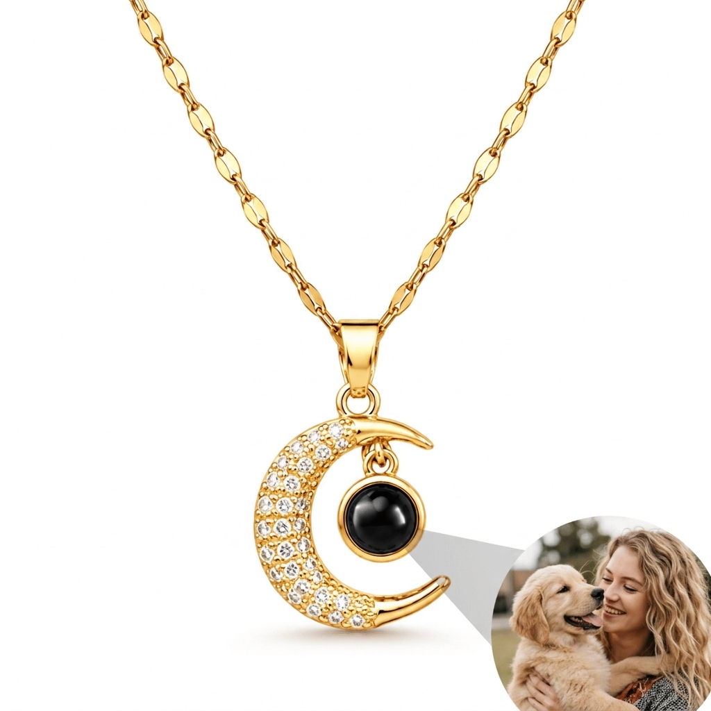Personalized Moon Necklace with Hidden Photo