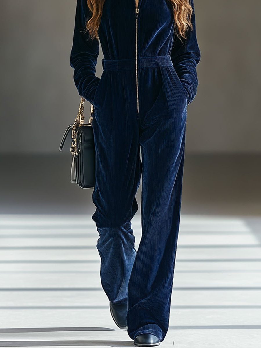 Sarafina | Corduroy Loose Fit Zip-Up Jumpsuit for Women