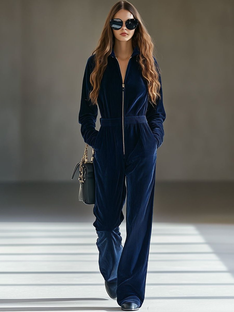 Sarafina | Corduroy Loose Fit Zip-Up Jumpsuit for Women