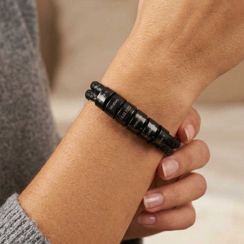 Men’s Engraved Bracelet – Personalized Leather Bracelet with Names