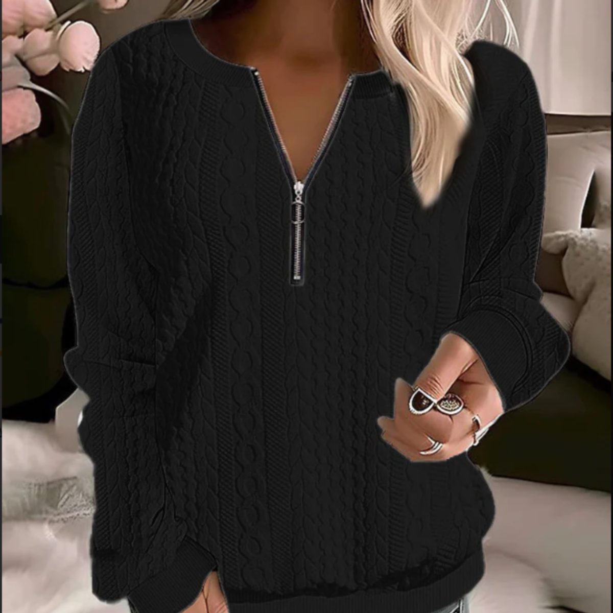 Zoe | Women's Cable-Knit Cropped Half-Zip Sweater